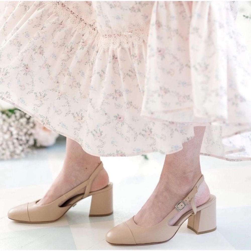 ANTONIO MELANI Nude Beige Slingback Block Heels